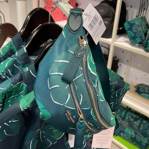 Kate Spade Chelsea Monstera Leaves Print Nylon Belt Bag Fanny Pack Green Multi - Picture 5 of 16